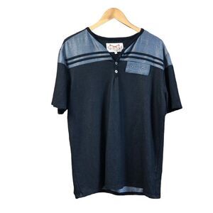 Chopp Shop Jeans Premium Size XL Henley Grey Black Top